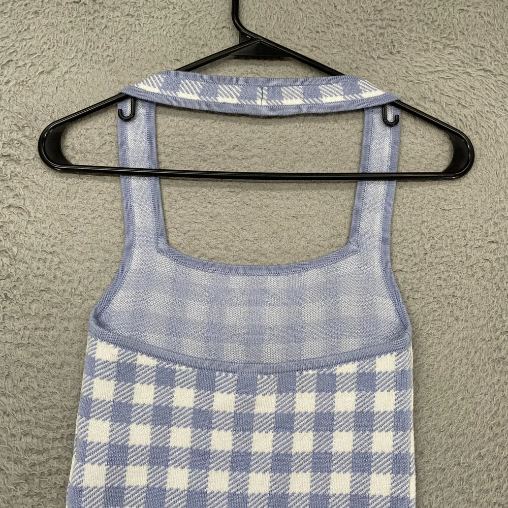 Abercrombie & Fitch Crop Tank Top Womens XS Blue Gingham Plaid Knit Square Neck - Picture 11 of 13